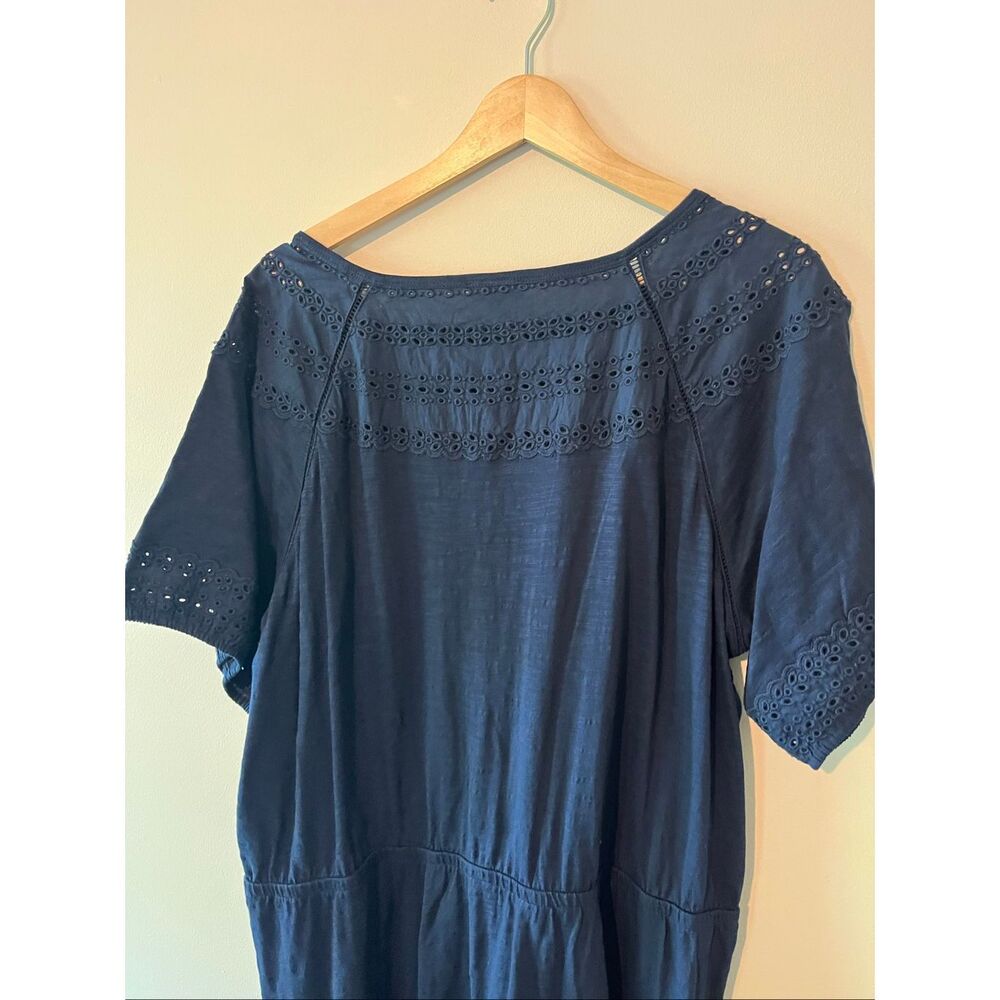 Talbots Plus Petite 2XP Navy Blue Eyelet Yoke Dress Cotton Modal Knit Short Slee - Picture 8 of 8